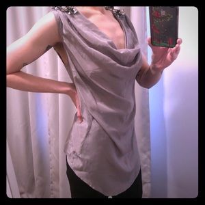 MM Couture | Silver Gray Embellished Top